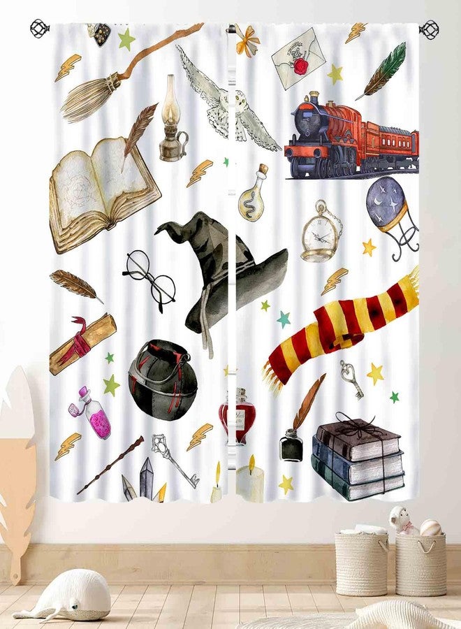 TKUYO Magical Wizard Curtains, Magic Witch Mysterious Gothic Spooky Horror Book Hat Owl Kids Boys Girls Window Drapery Treatments for Bedroom Living Room Kitchen Bathroom, 42"x45" Inch - Image 1